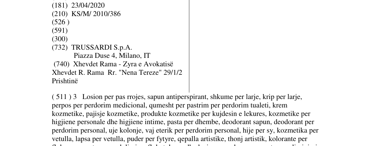Zëri i markës TRUSSARDI në buletin