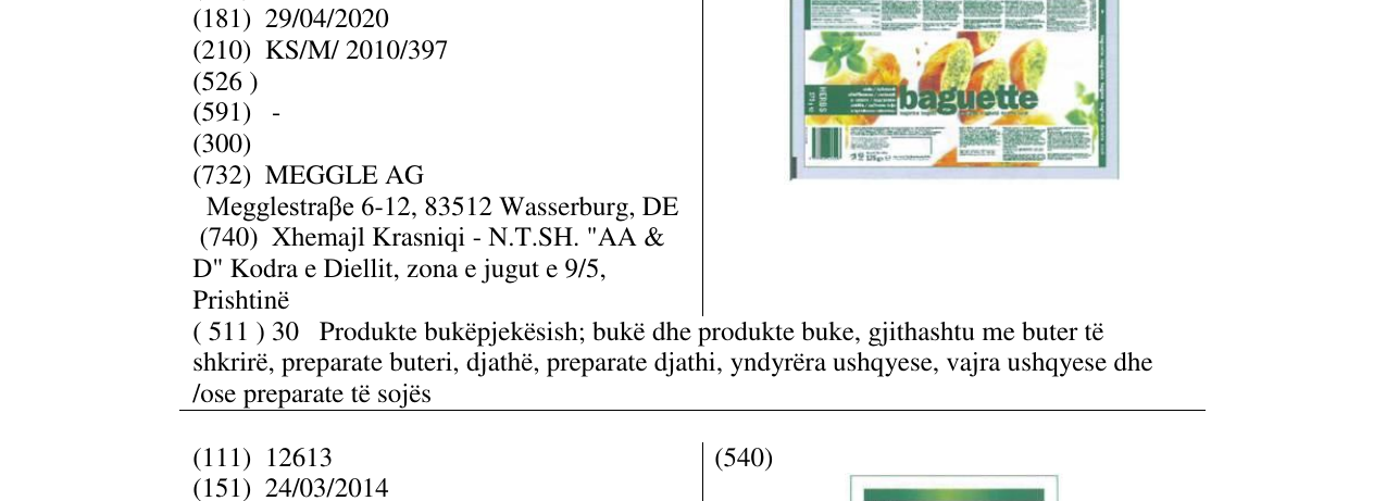 Zëri i markës Baguette Herbs Landly në buletin