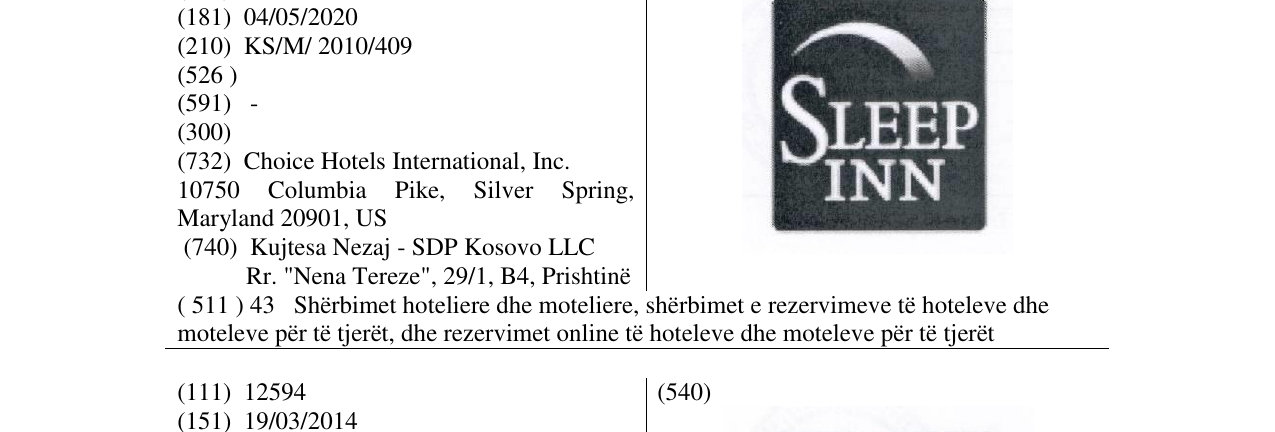 Zëri i markës SLEEP INN në buletin
