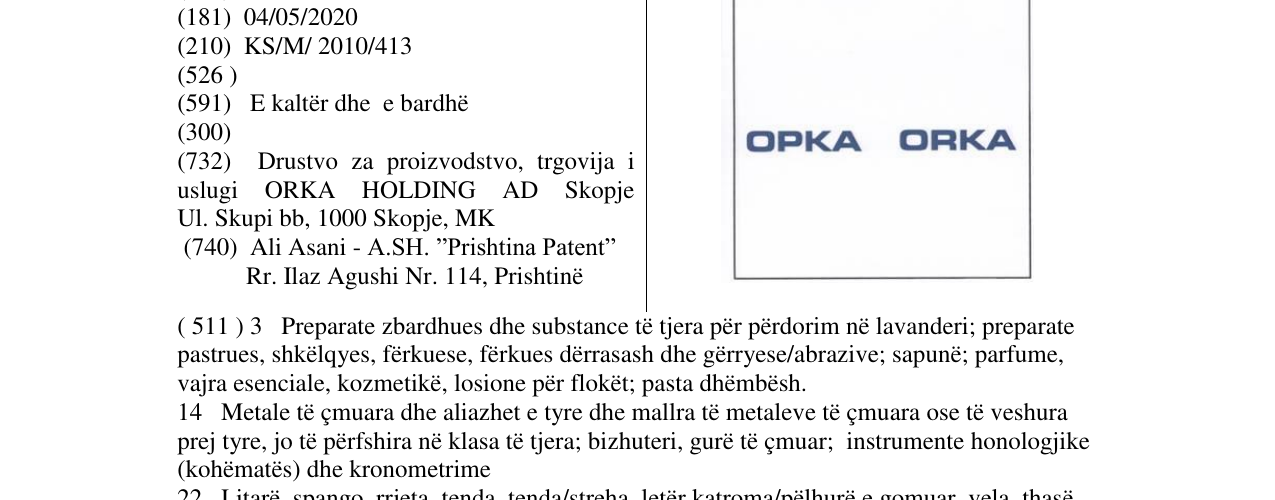Zëri i markës OPKA ORKA në buletin
