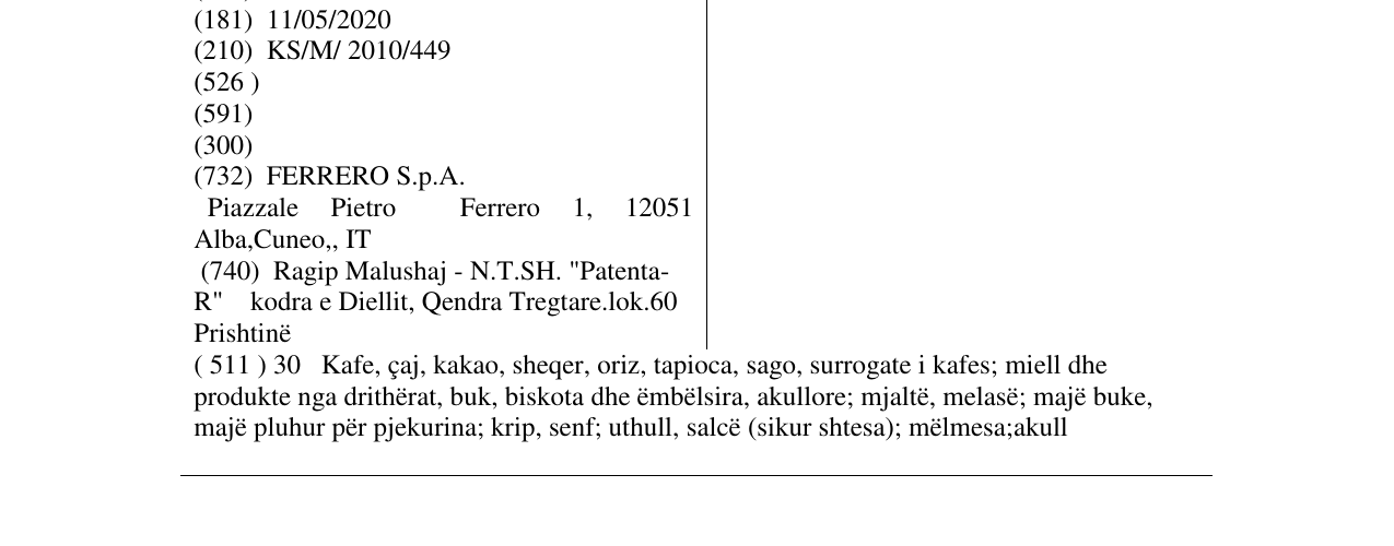 Zëri i markës FERRERO në buletin
