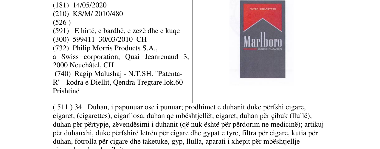 Zëri i markës Marlboro në buletin