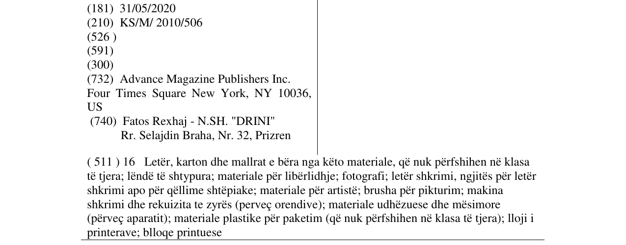 Zëri i markës VANITY FAIR në buletin