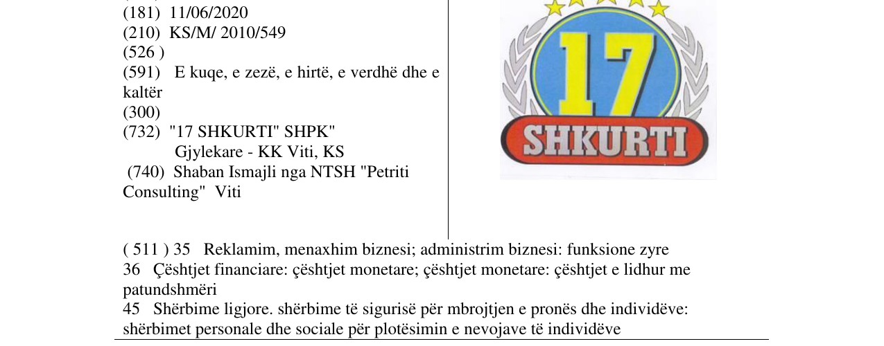 Zëri i markës 17 SHKURTI SHPK në buletin