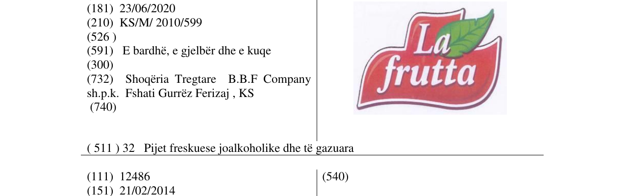 Zëri i markës La frutta në buletin