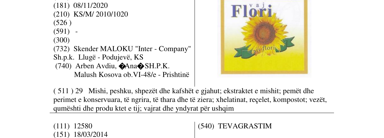 Zëri i markës vaj Flori në buletin