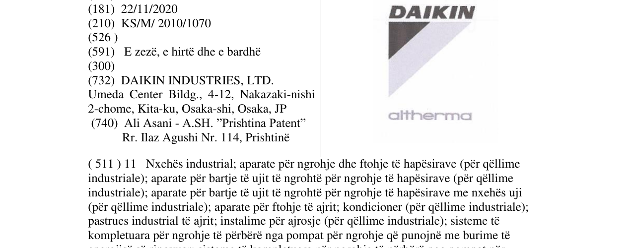 Zëri i markës DAIKIN altherma në buletin