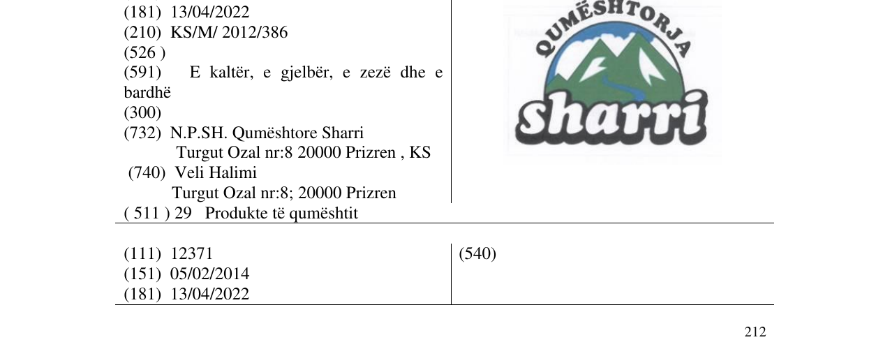 Zëri i markës Qumështorja sharri në buletin