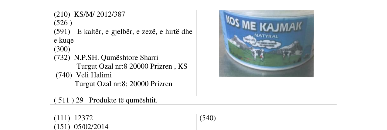 Zëri i markës KOS ME KAJMAK në buletin