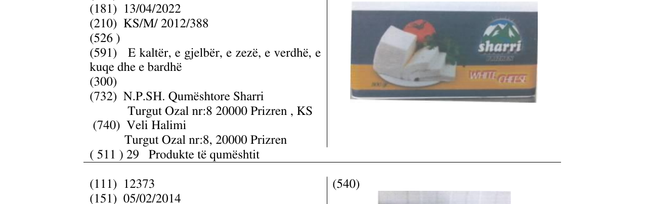Zëri i markës Sharri në buletin