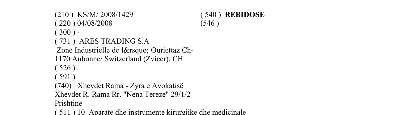Zëri i markës REBIDOSE në buletin