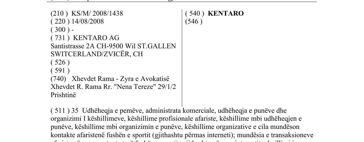 Zëri i markës KENTARO në buletin