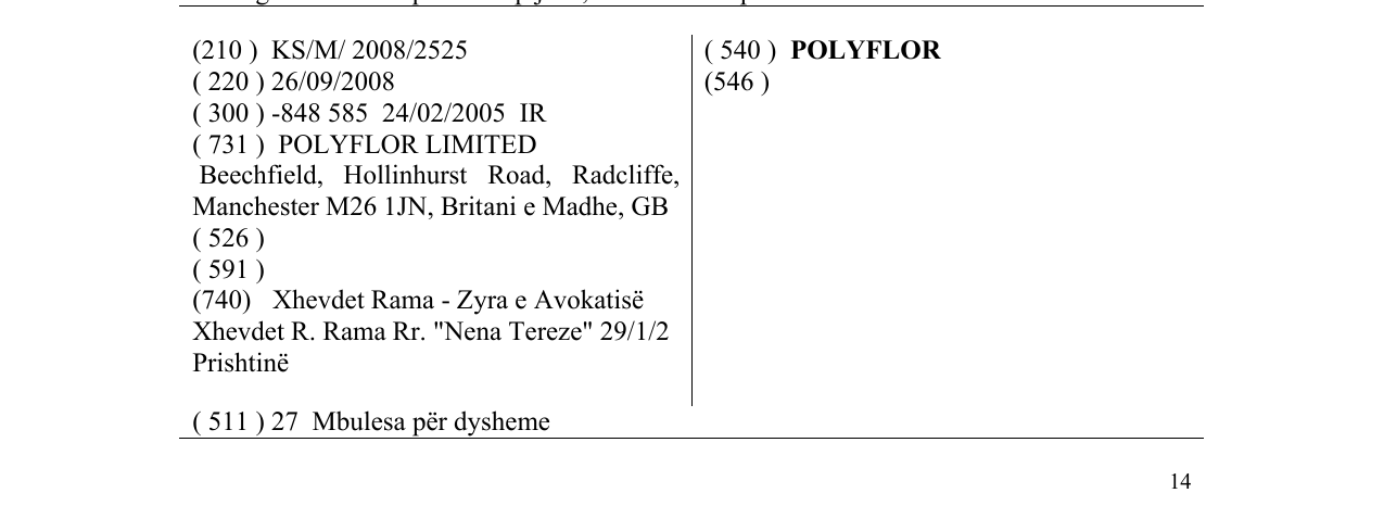 Zëri i markës POLYFLOR në buletin
