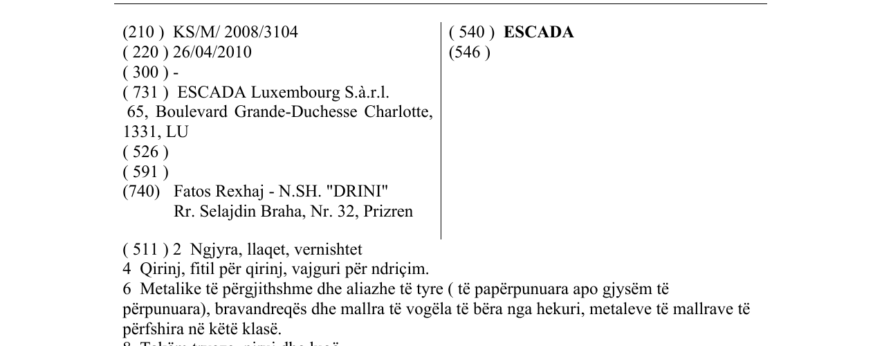Zëri i markës ESCADA në buletin