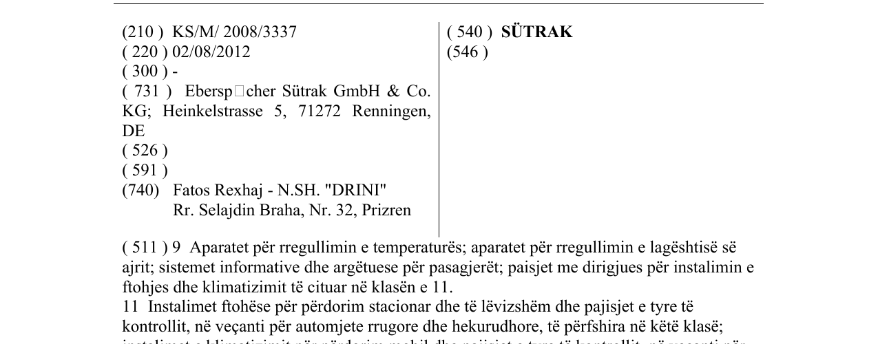 Zëri i markës SÜTRAK në buletin