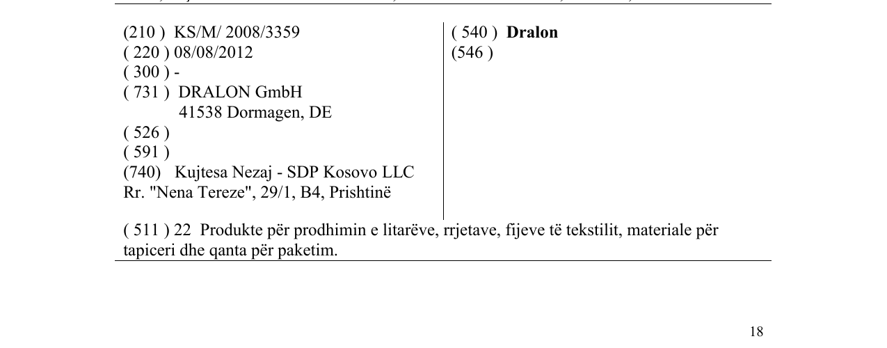 Zëri i markës Dralon në buletin