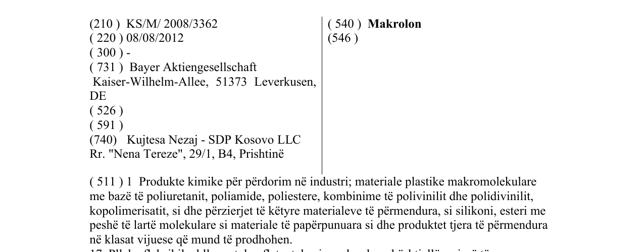 Zëri i markës Makrolon në buletin