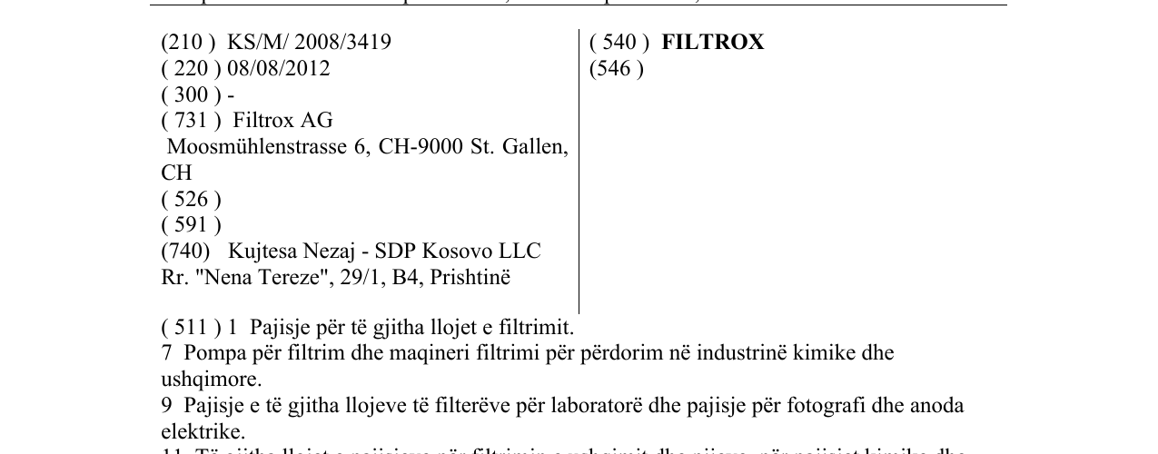 Zëri i markës FILTROX në buletin