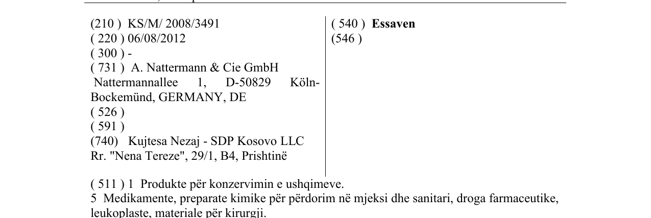 Zëri i markës Essaven në buletin