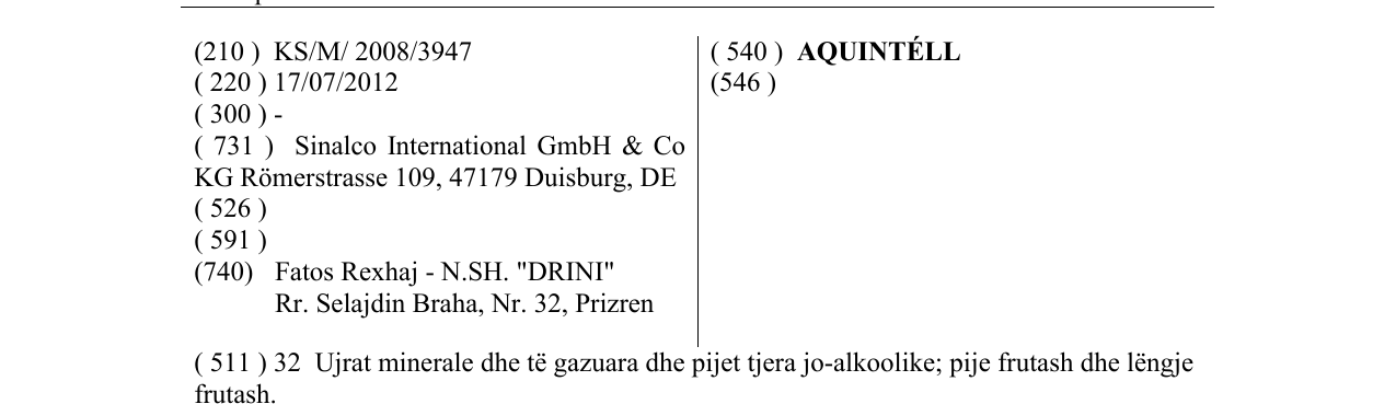 Zëri i markës AQUINTÉLL në buletin