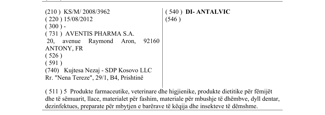 Zëri i markës DI-ANTALVIC në buletin