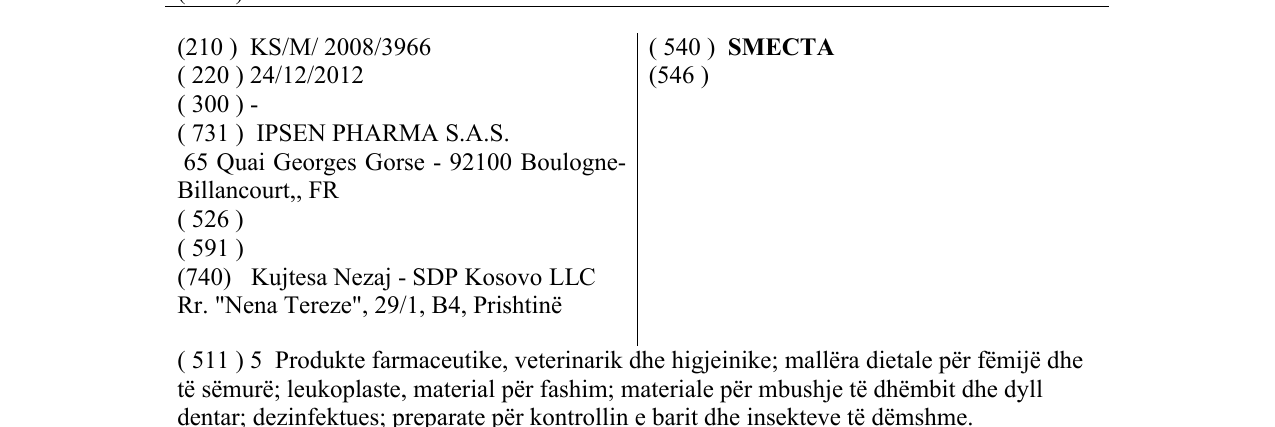 Zëri i markës SMECTA në buletin