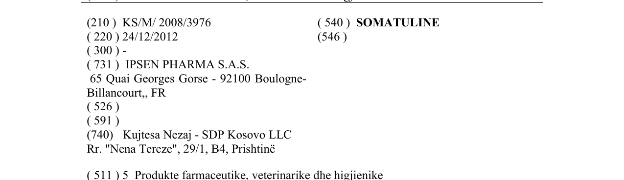 Zëri i markës SOMATULINE në buletin
