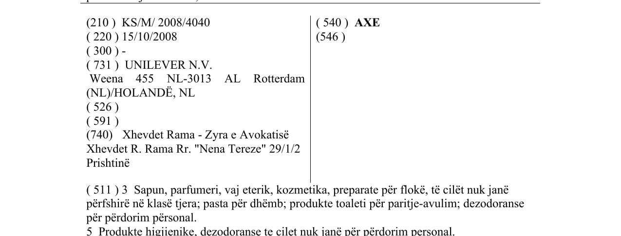 Zëri i markës AXE në buletin