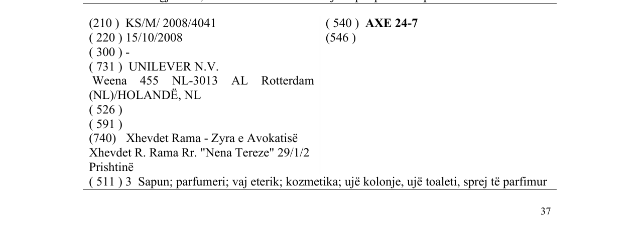 Zëri i markës AXE 24-7 në buletin