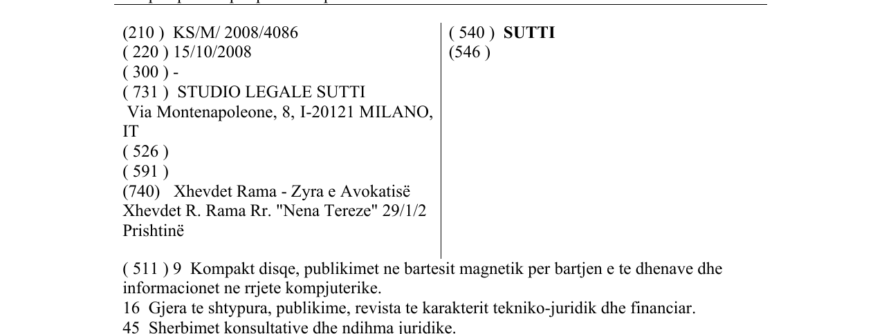 Zëri i markës SUTTI në buletin