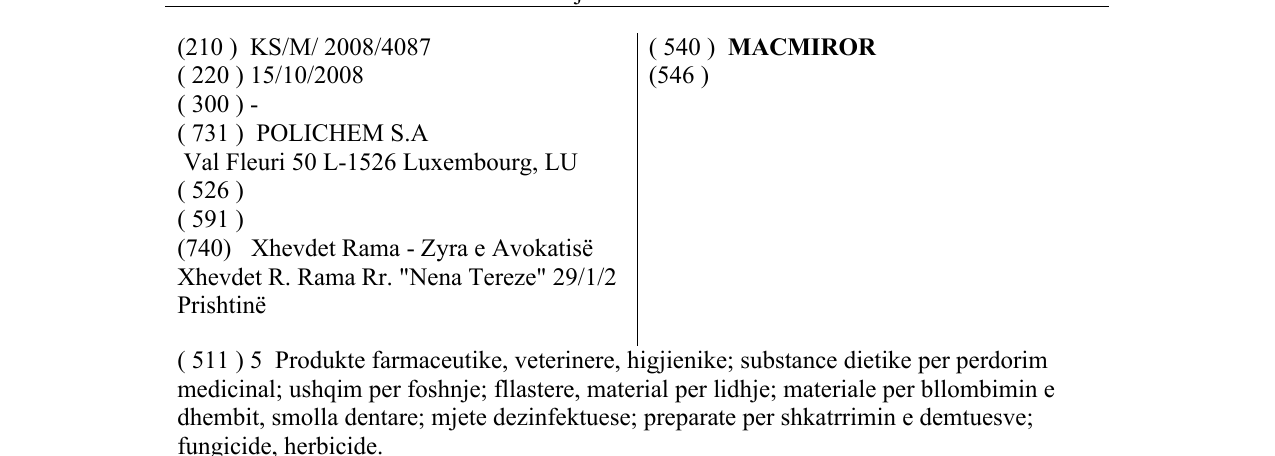 Zëri i markës MACMIROR në buletin