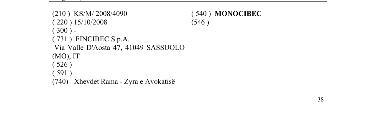 Zëri i markës MONOCIBEC në buletin