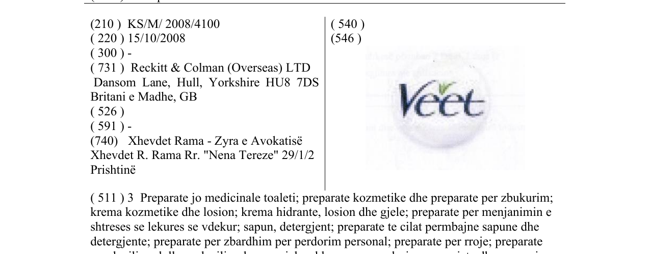 Zëri i markës Veet në buletin