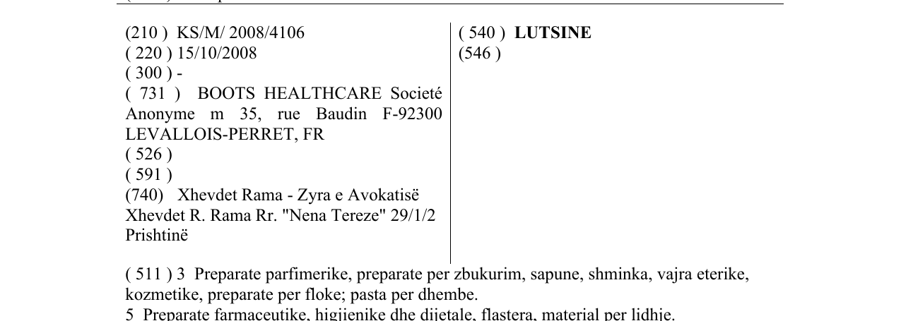 Zëri i markës LUTSINE në buletin