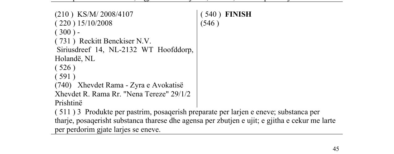 Zëri i markës FINISH në buletin
