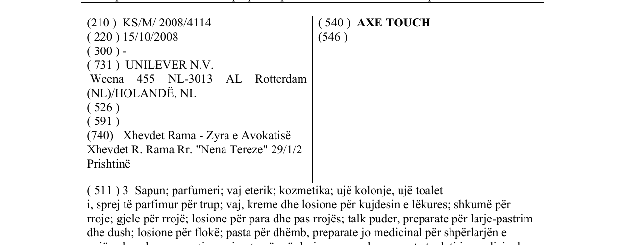 Zëri i markës AXE TOUCH në buletin