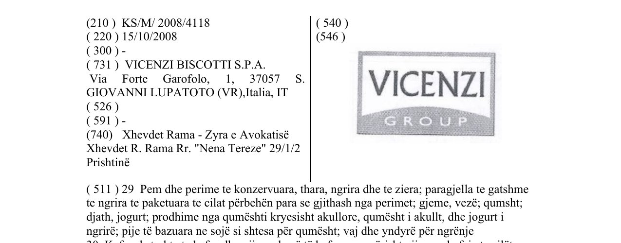 Zëri i markës VICENZI GROUP në buletin