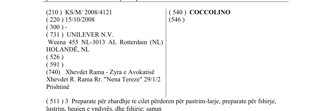 Zëri i markës COCCOLINO në buletin