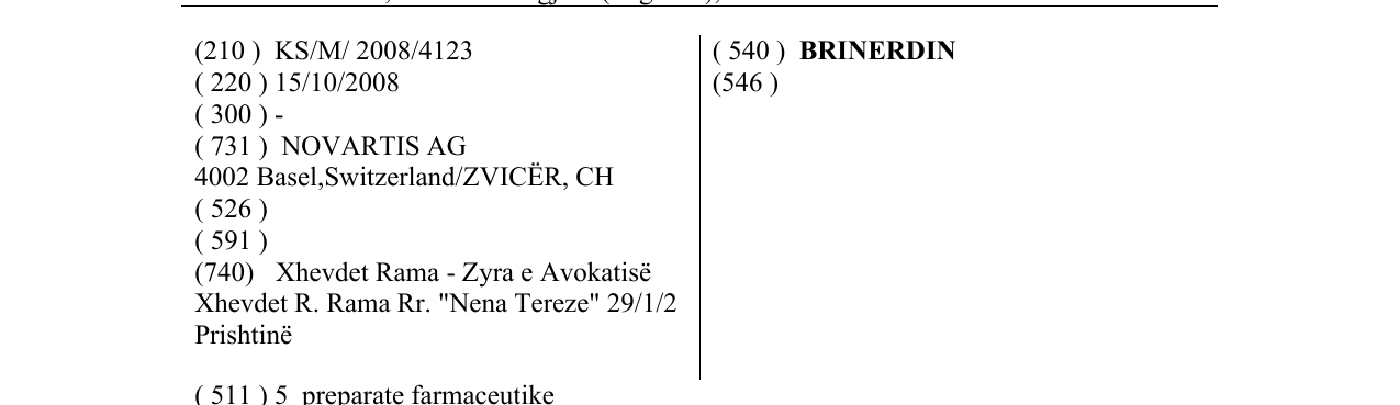 Zëri i markës BRINERDIN në buletin
