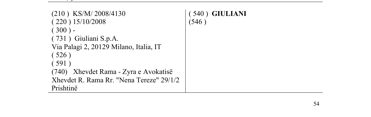 Zëri i markës GIULIANI në buletin