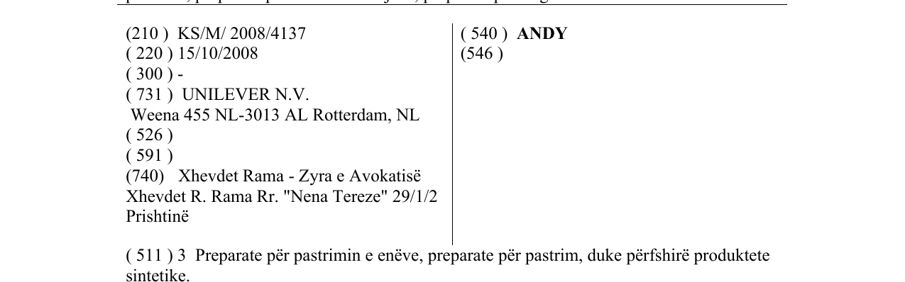 Zëri i markës ANDY në buletin