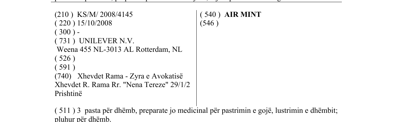 Zëri i markës AIR MINT në buletin