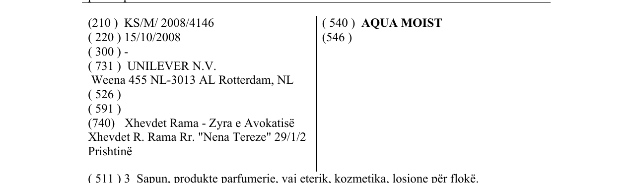 Zëri i markës AQUA MOIST në buletin