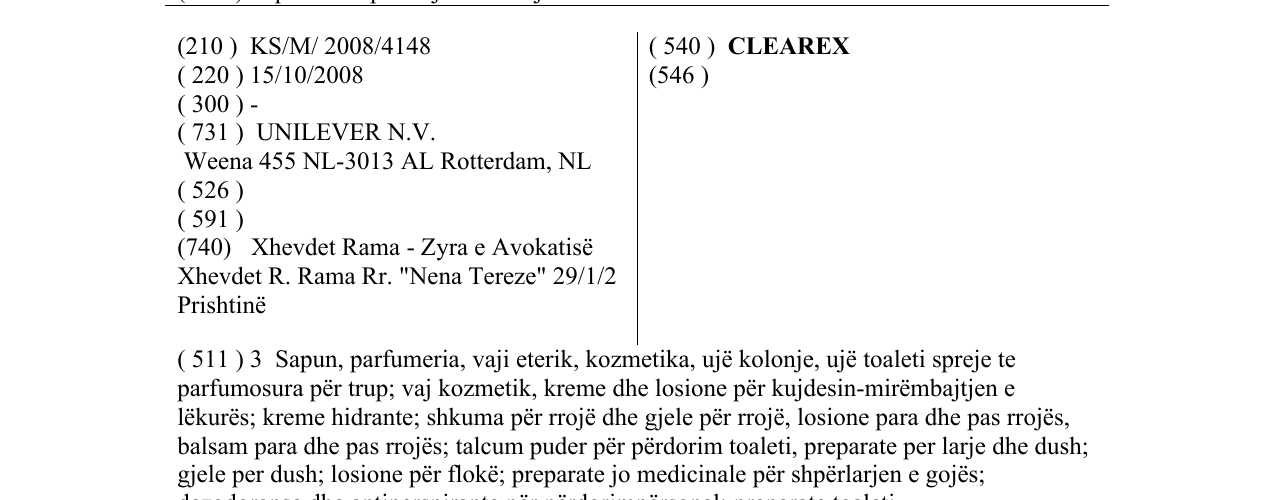 Zëri i markës CLEAREX në buletin