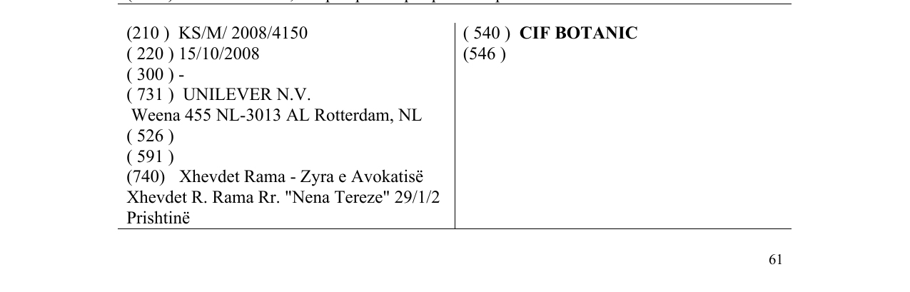 Zëri i markës CIF BOTANIC në buletin