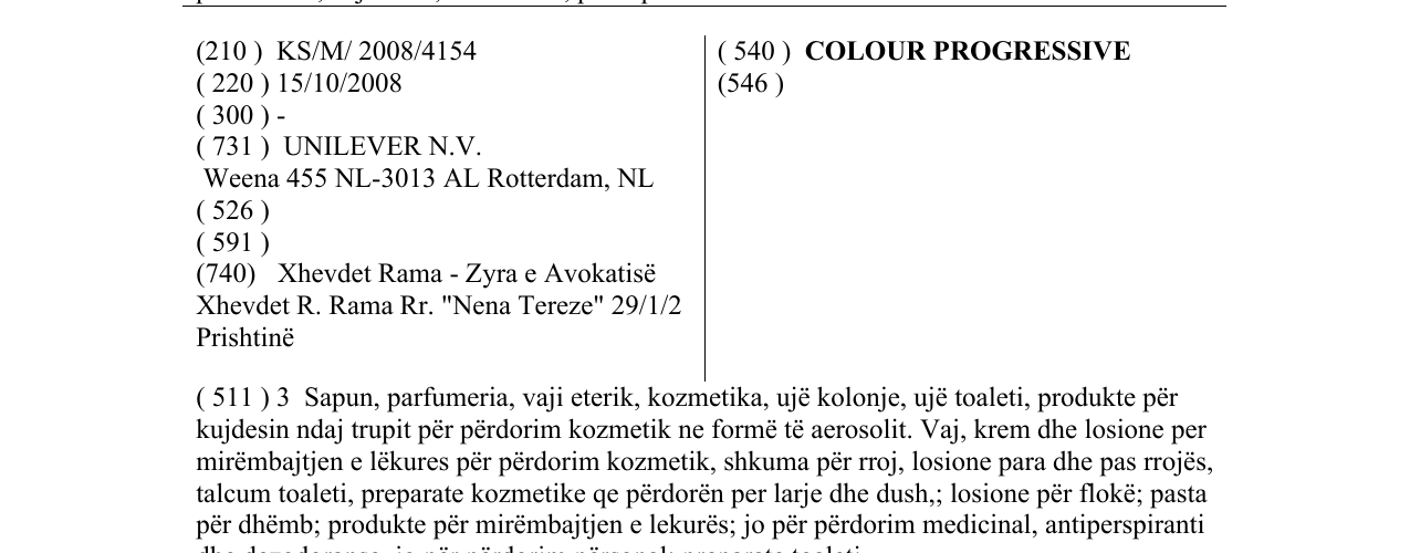 Zëri i markës COLOUR PROGRESSIVE në buletin