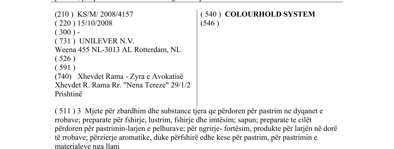 Zëri i markës COLOURHOLD SYSTEM në buletin