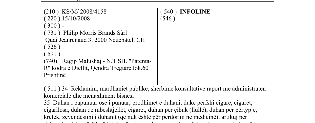 Zëri i markës INFOLINE në buletin