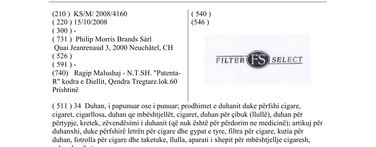 Zëri i markës FILTER SELECT në buletin