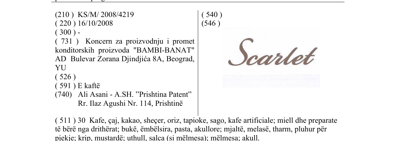 Zëri i markës Scarlet në buletin